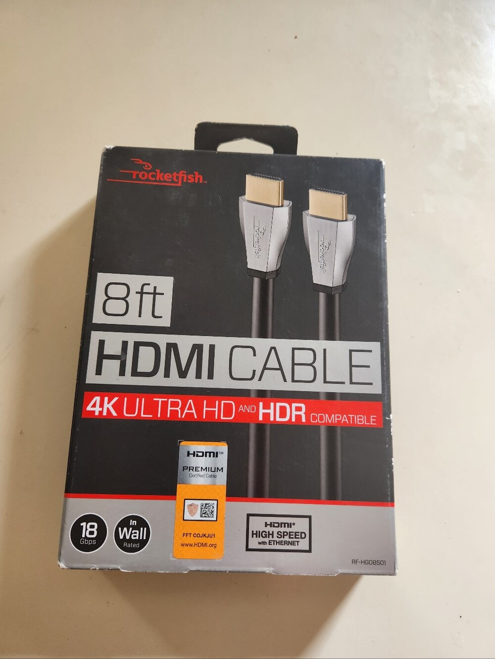 8ft Black HDMI Cable - 4K Ultra HD & HDR